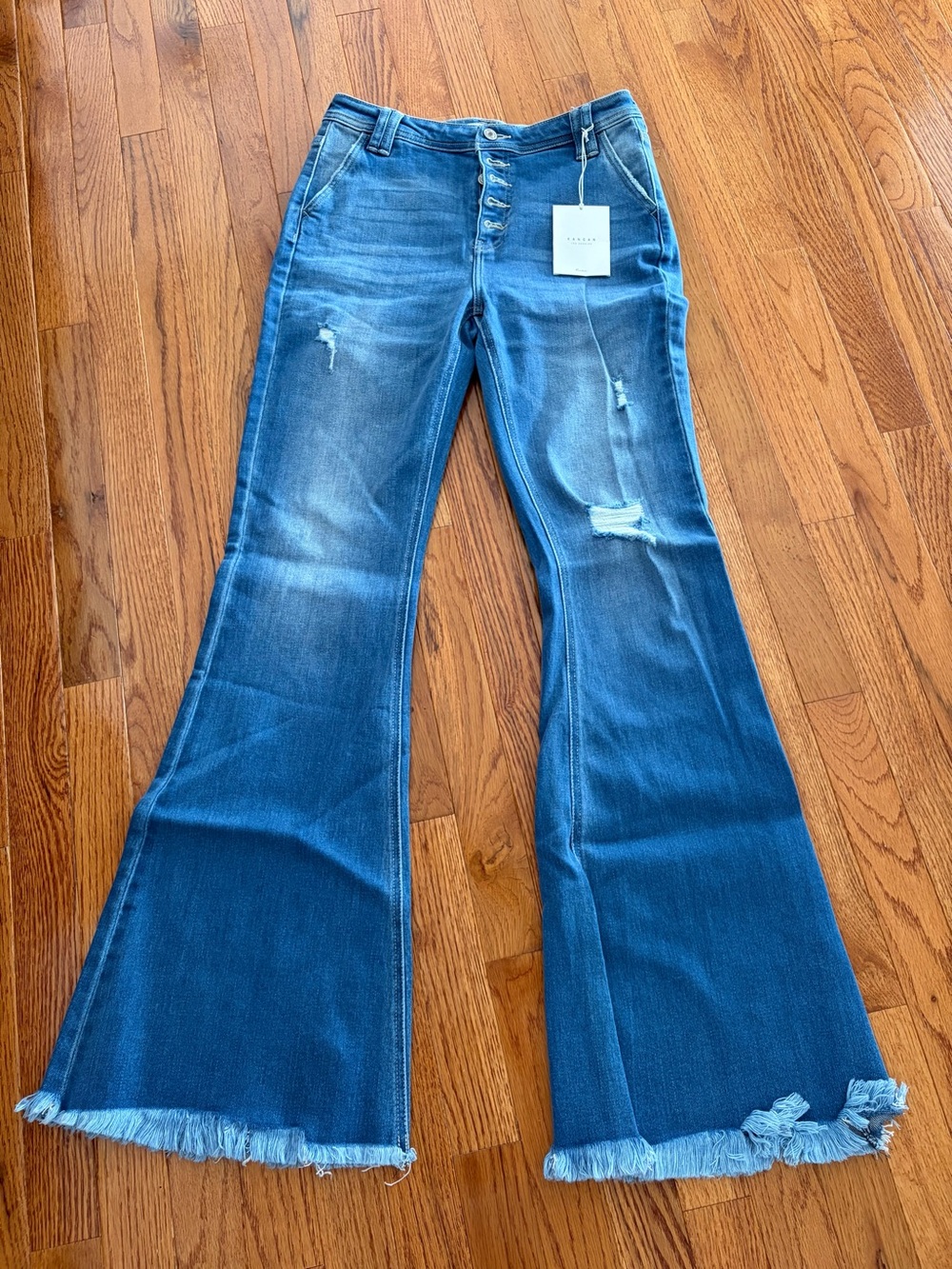 KanCan Medium Blue Distressed Flare Jeans